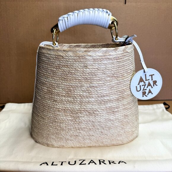 Altuzarra Watermill Straw Metal Handle Mini Bag – Natural/White - Picture 6 of 10
